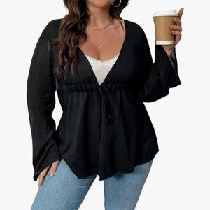 New! Bell Sleeve Knit Sweater Front Tie